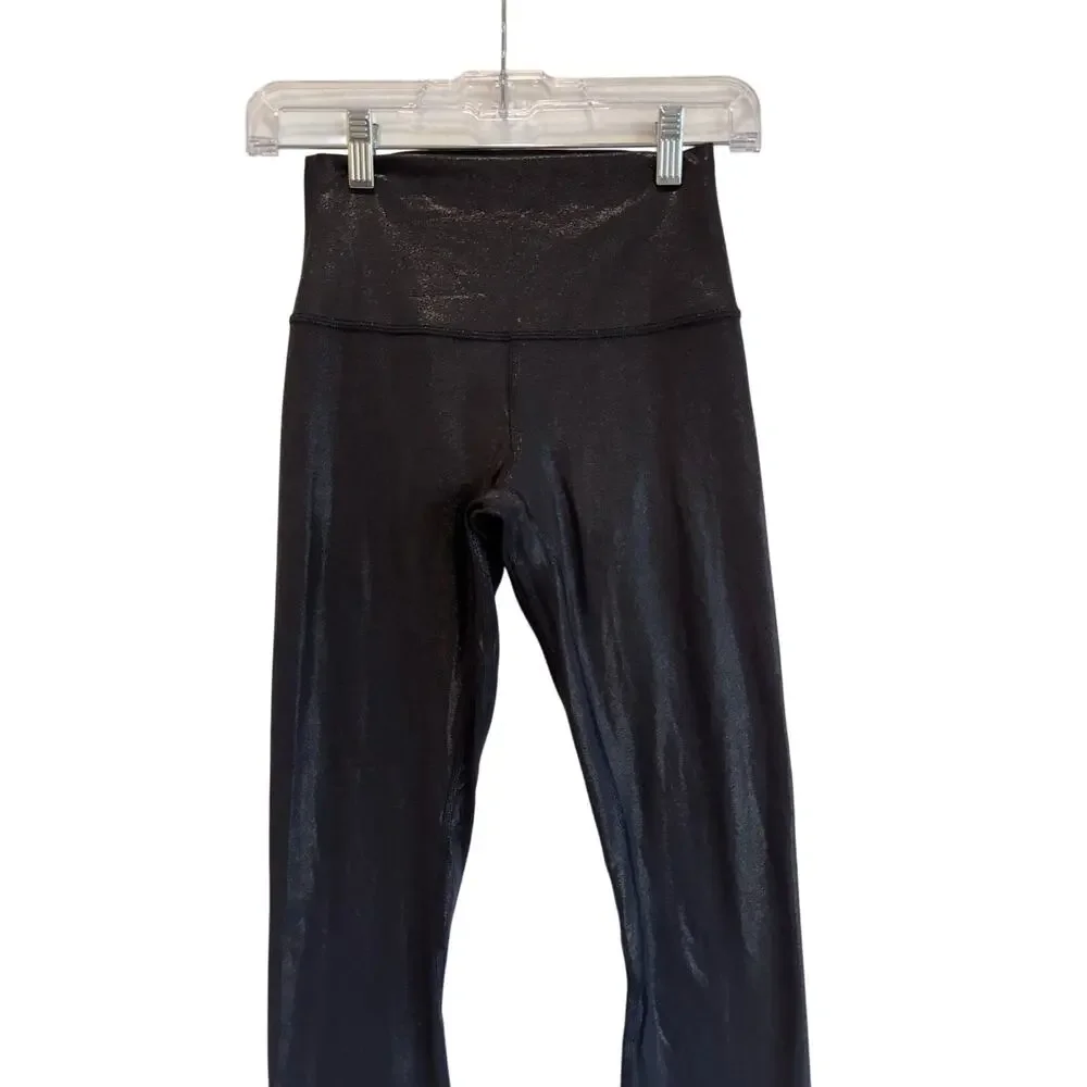 Lululemon Black High Rise Shiny Leggings Full Length Stretch Athletic size 4
